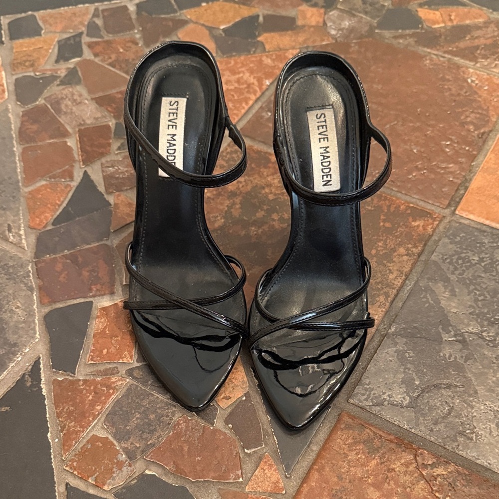 Steve Madden Glossy Black Strappy Heels